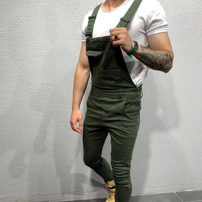 Men's Solid Color Denim Overalls 01703561X