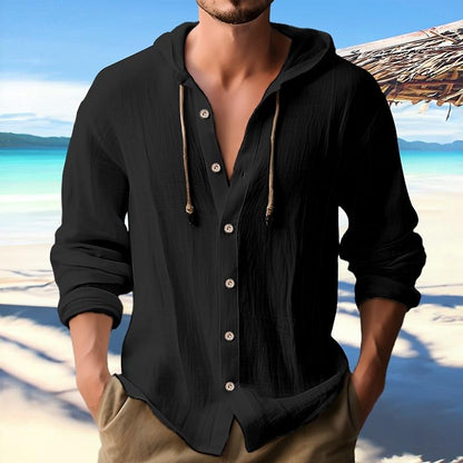 Men's Solid Color Single Breasted Long Sleeve Hoodie 00951247X