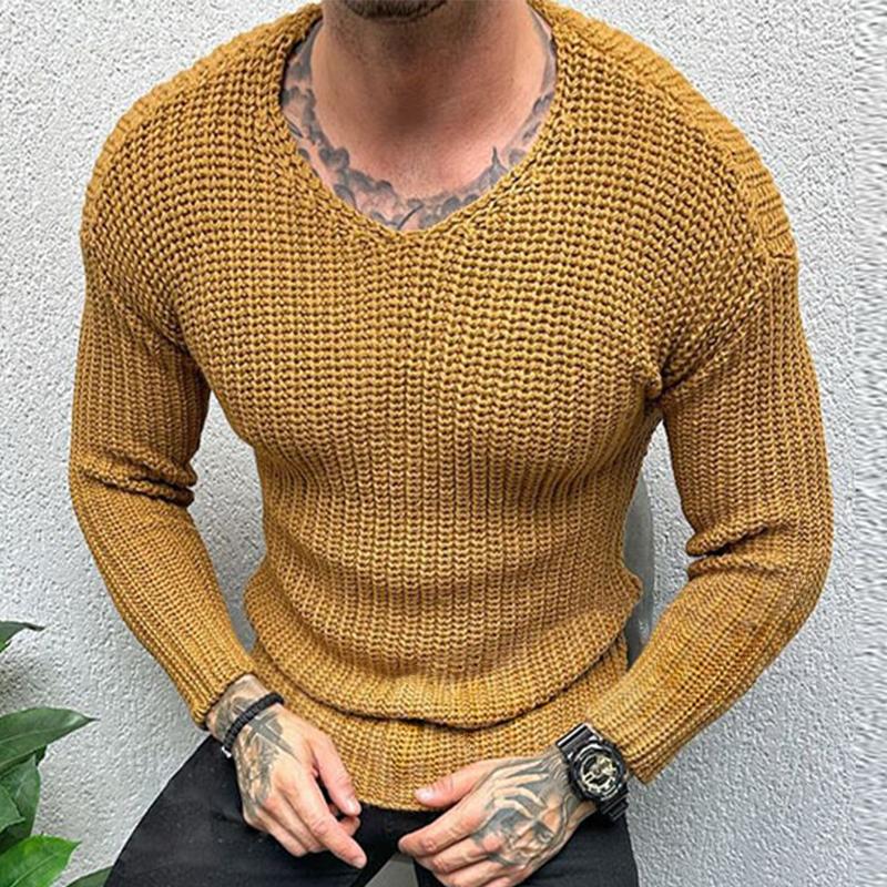 Men's Retro Casual Solid Color Round Neck Slim Sweater 47550073TO