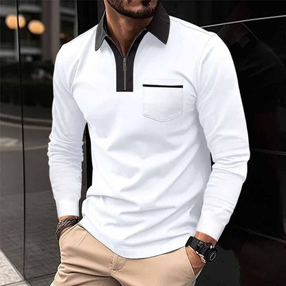 Men's Color Block Pocket Long Sleeve POLO Shirt 99308629X