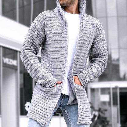 Men's Solid Stand Collar Mid-length Knit Cardigan 90370724Z