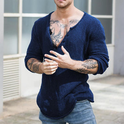 Men's Casual V Neck Long Sleeve Knitted Sweater 30697065M