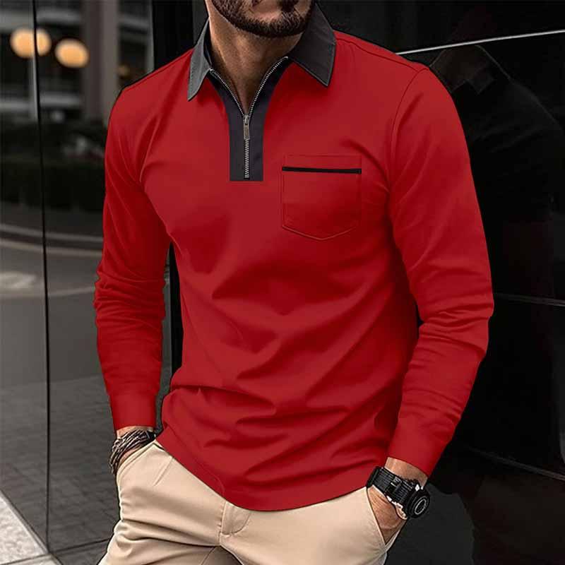 Men's Color Block Pocket Long Sleeve POLO Shirt 99308629X