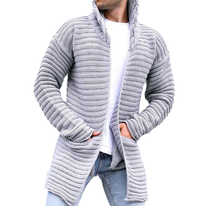 Men's Solid Stand Collar Mid-length Knit Cardigan 90370724Z