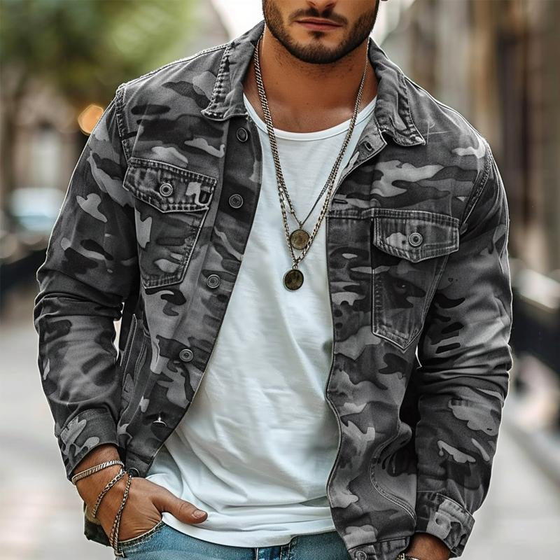 Men's Camouflage Canvas Retro Wear Lapel Jacket 18911497X