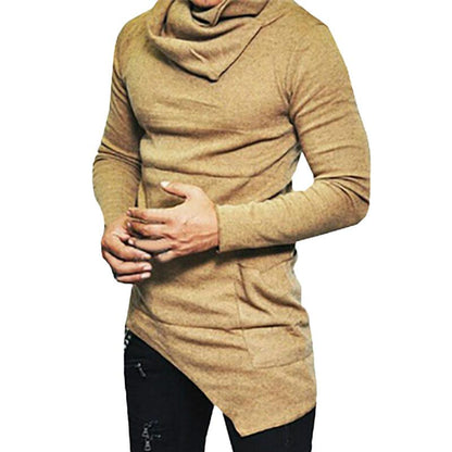 Men's Casual Turtleneck Long Sleeve Irregular Hem T-Shirt 84115926M