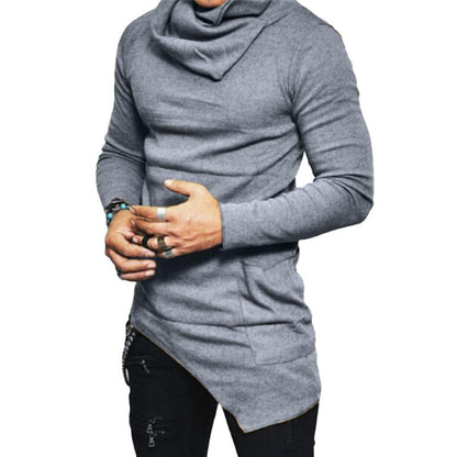 Men's Casual Turtleneck Long Sleeve Irregular Hem T-Shirt 84115926M