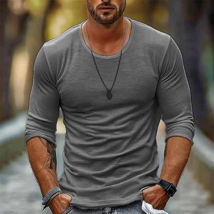 Men's Casual Solid Color Round Neck Long Sleeve T-Shirt 94867816X