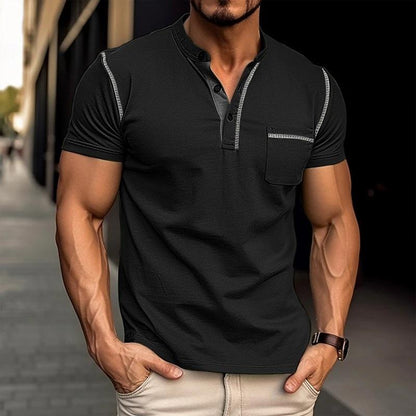 Men's Casual Colorblock Henley Collar Short Sleeve T-Shirt 53275107Y