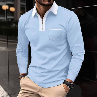 Men's Color Block Pocket Long Sleeve POLO Shirt 99308629X