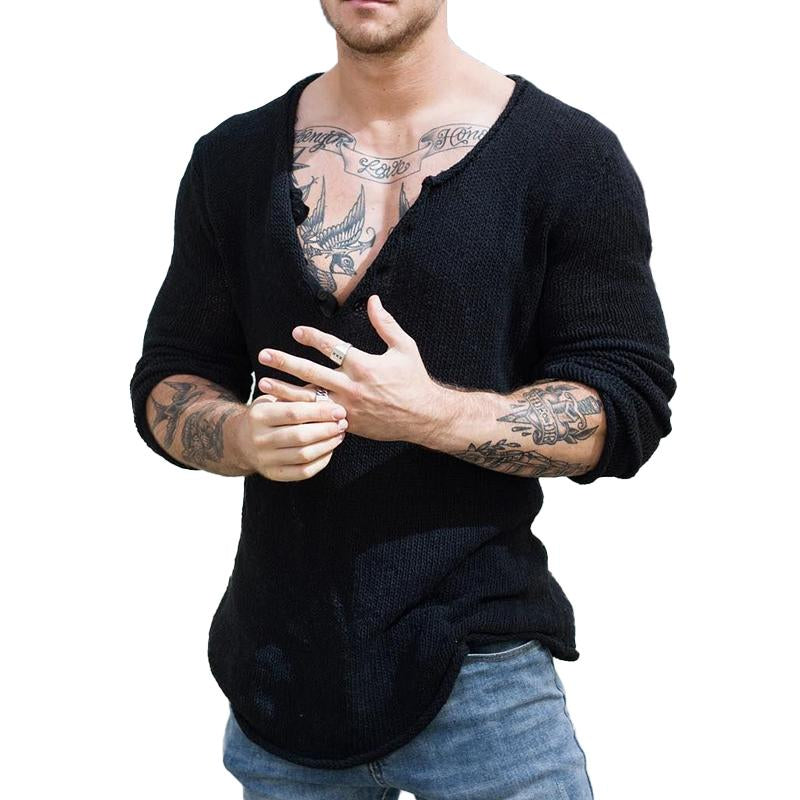 Men's Casual V Neck Long Sleeve Knitted Sweater 30697065M