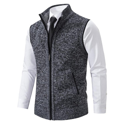 Men's Casual Solid Color Stand Collar Sleeveless Knitted Vest  19972434Y