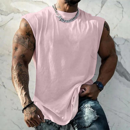 Men's Solid Color Wide Shoulder Round Neck Sports Tank Top 44699991X