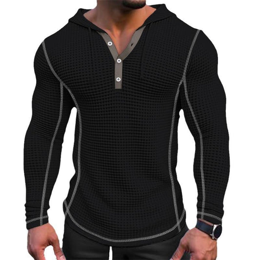 Men's Solid Waffle Long Sleeve Casual Hoodie 48232742Z