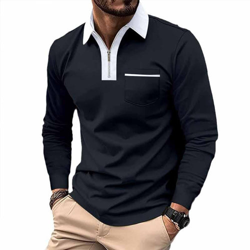 Men's Color Block Pocket Long Sleeve POLO Shirt 99308629X