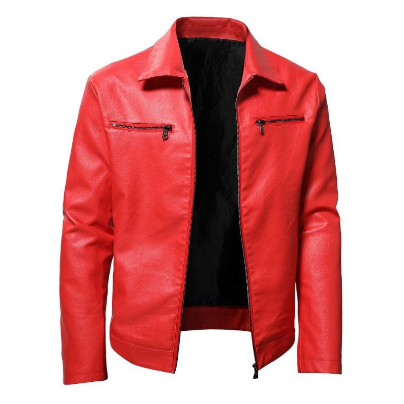 Men's Lapel Collar Zip-Up Leather Jacket 82345117X