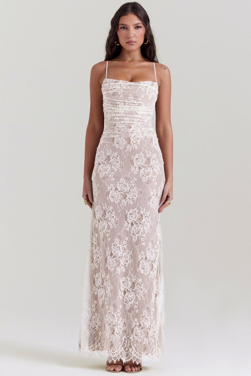 Seliora - Shoulder-On Floral Lace Maxi Dress