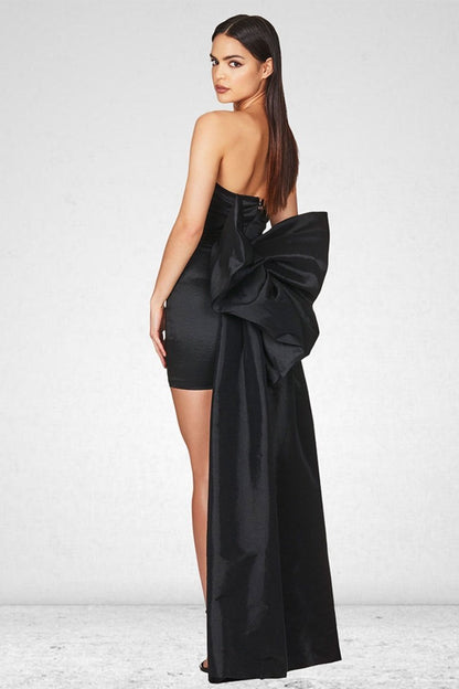 Laura Bow-tie Strapless Satin Mini Dress