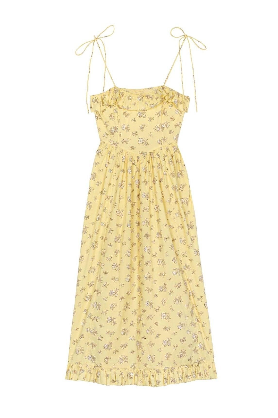 Novia Printed Ruffle Trim Slip Midi Dress