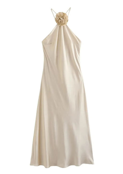 Faelith - Satin Halterneck Backless Maxi Dress