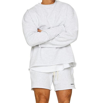 Men's Fashion Solid Color Loose Rolled Sweatshirt Shorts Set 47733694Z