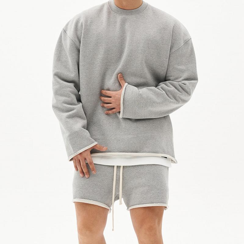 Men's Fashion Solid Color Loose Rolled Sweatshirt Shorts Set 80927036Z