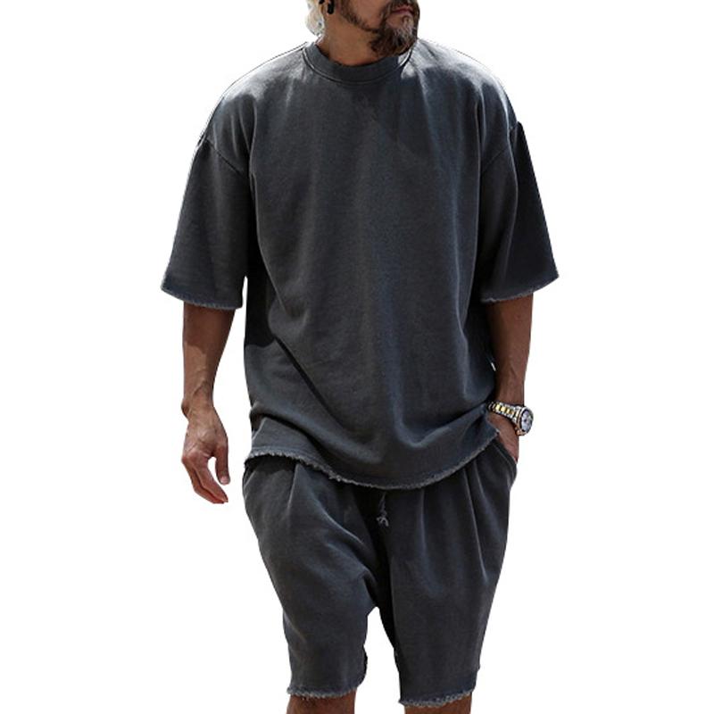 Men's Fashion Loose Short Sleeve T-shirt and Shorts Set 02514856Z