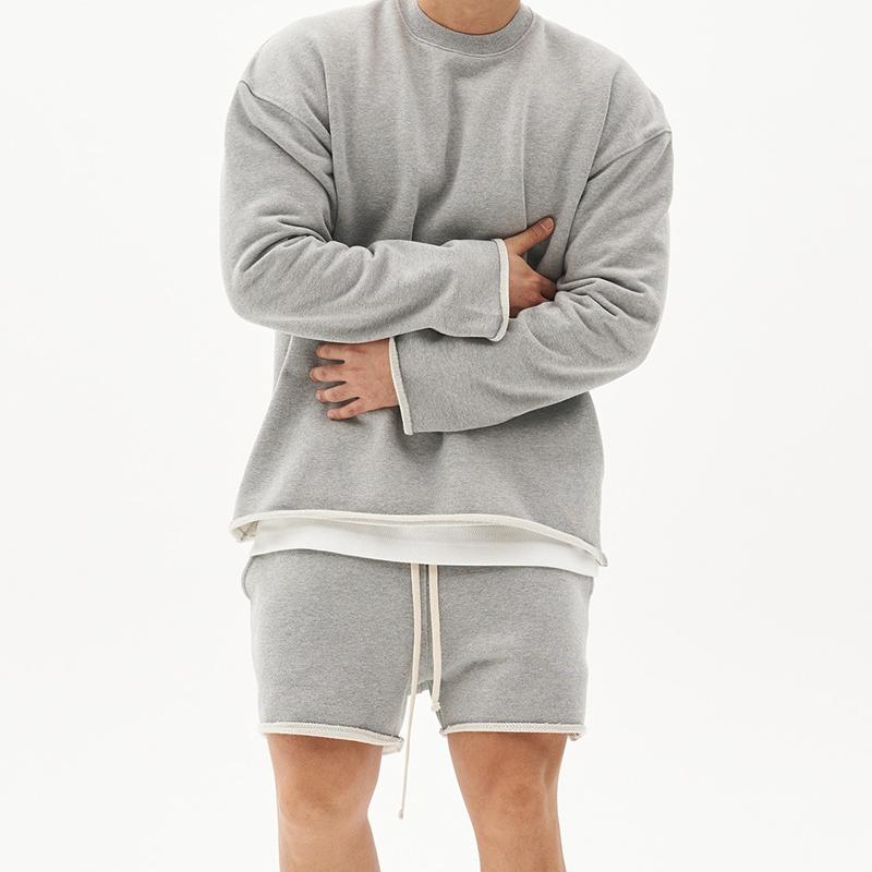 Men's Fashion Solid Color Loose Rolled Sweatshirt Shorts Set 80927036Z