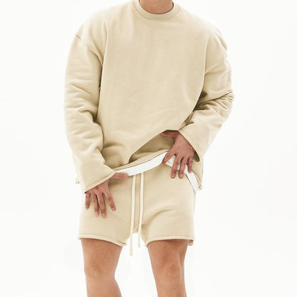 Men's Fashion Solid Color Loose Rolled Sweatshirt Shorts Set 80927036Z