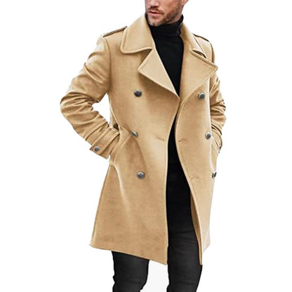 Men's Lapel Double Breasted Mid-length Coat 66914470Z