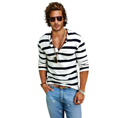 Men's Casual Striped Henley Collar Long Sleeve T-Shirt 74002086Y