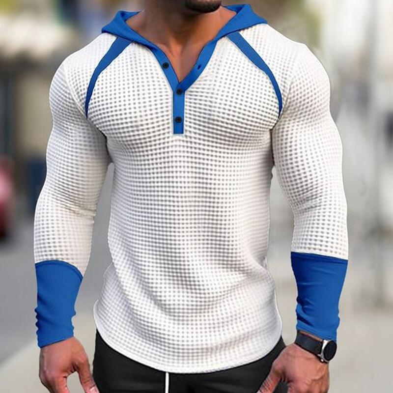 Men's Colorblock Waffle Hooded Raglan Sleeve Sweatshirt 30743489Z