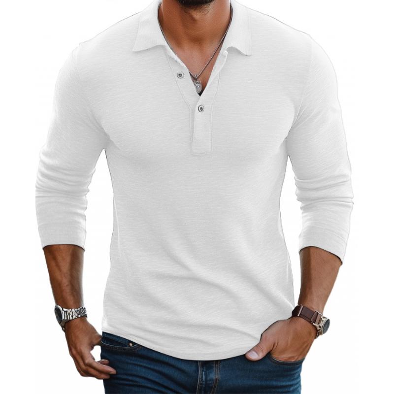 Men's Casual Cotton Blend Lapel Slim Fit Long Sleeve Polo Shirt 88616993M