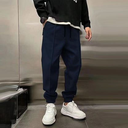 Men's Solid Plush Loose Elastic Waist Casual Sports Pants 03497832Z