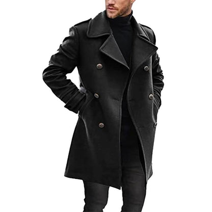 Men's Lapel Double Breasted Mid-length Coat 66914470Z