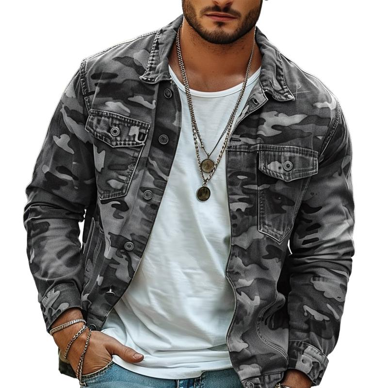 Men's Camouflage Canvas Retro Wear Lapel Jacket 18911497X