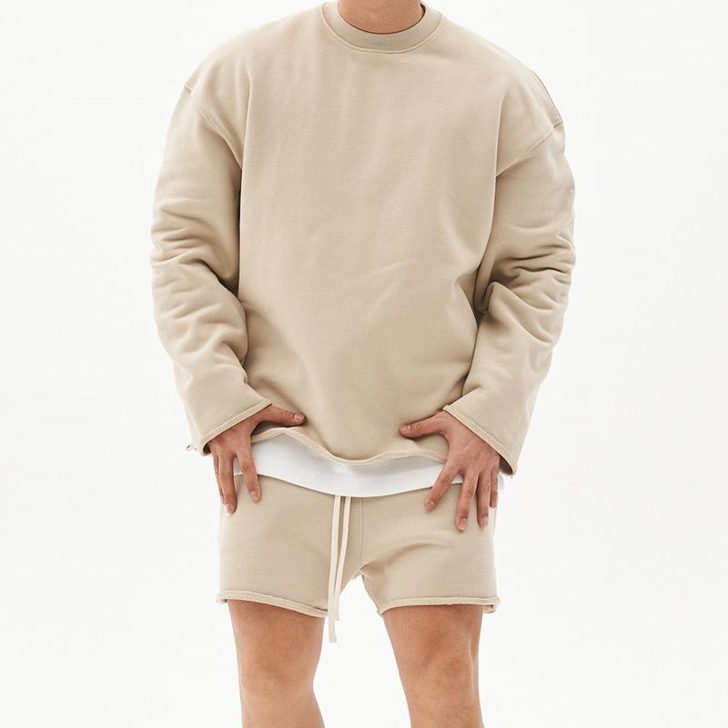 Men's Fashion Solid Color Loose Rolled Sweatshirt Shorts Set 80927036Z