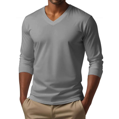 Men's Casual V-neck Cotton Blended Slim Fit Long Sleeve T-shirt 53916312M