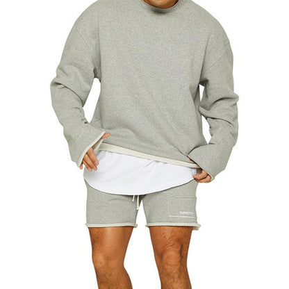 Men's Fashion Solid Color Loose Rolled Sweatshirt Shorts Set 47733694Z