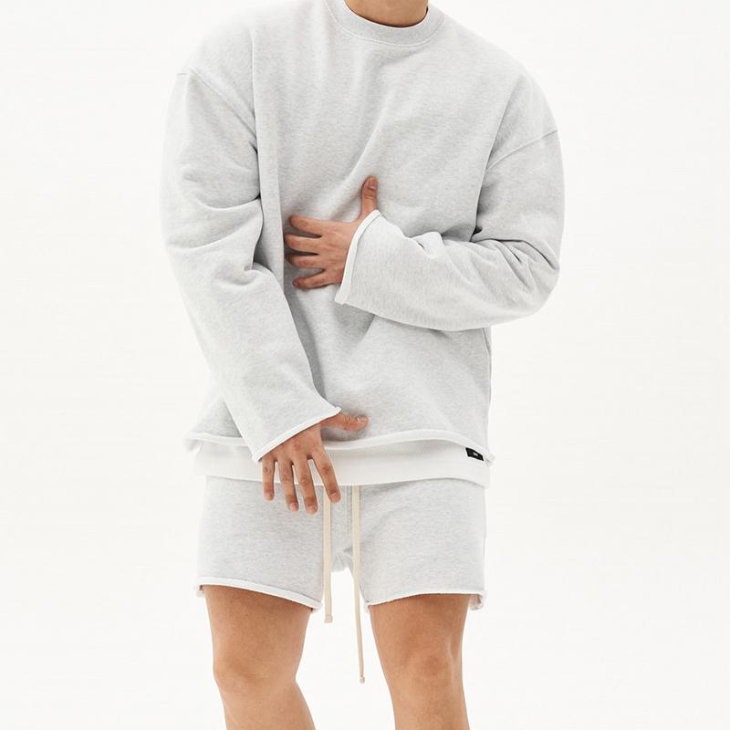 Men's Fashion Solid Color Loose Rolled Sweatshirt Shorts Set 80927036Z