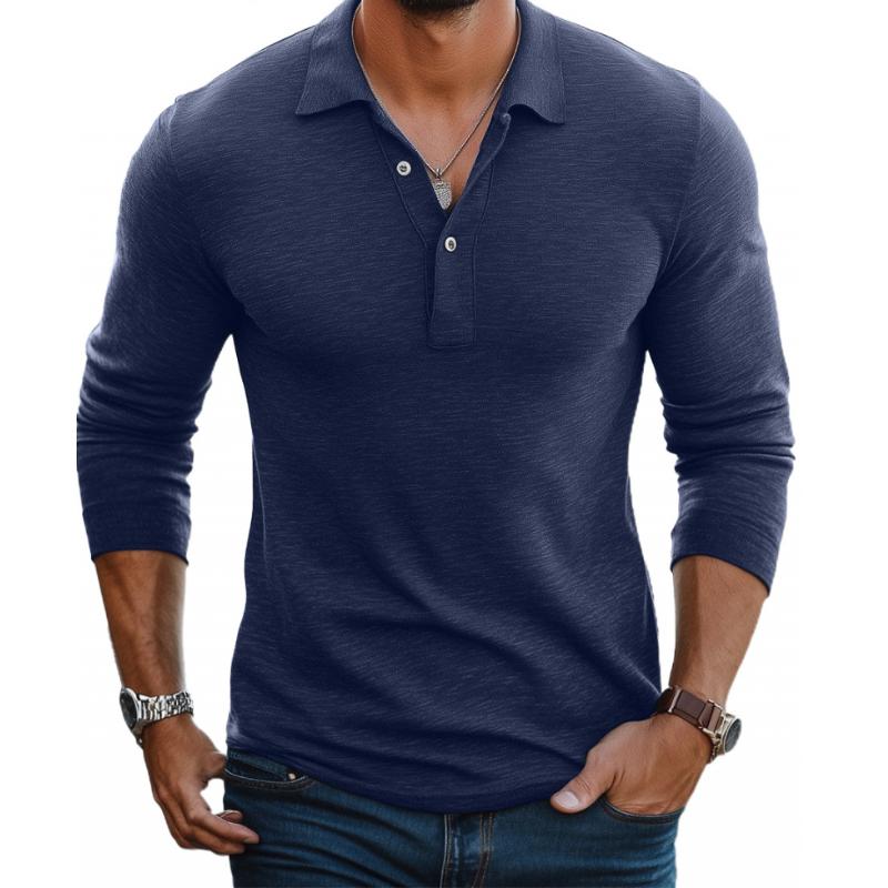 Men's Casual Cotton Blend Lapel Slim Fit Long Sleeve Polo Shirt 88616993M