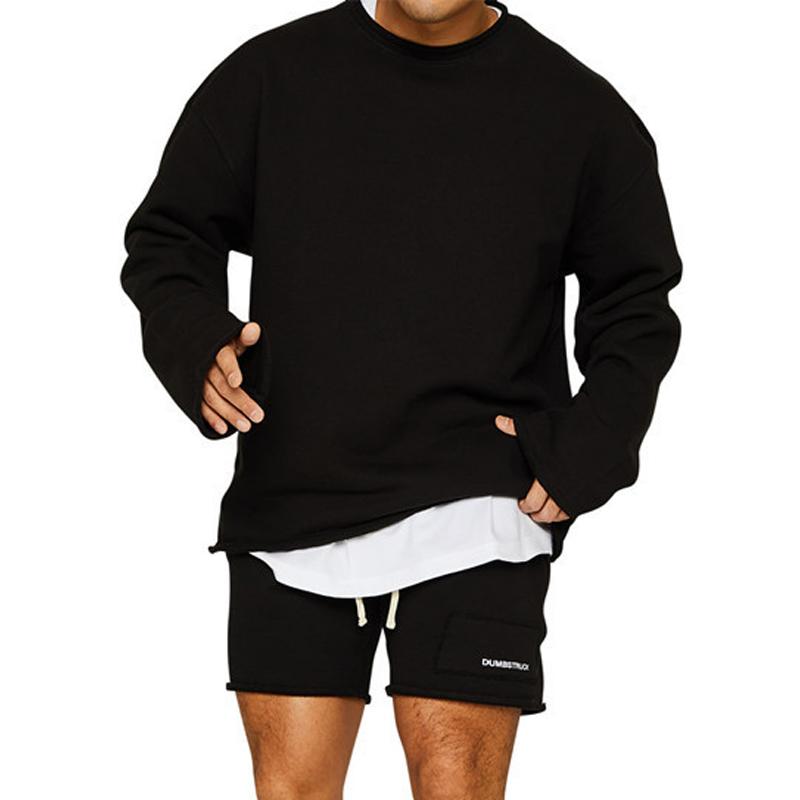 Men's Fashion Solid Color Loose Rolled Sweatshirt Shorts Set 47733694Z