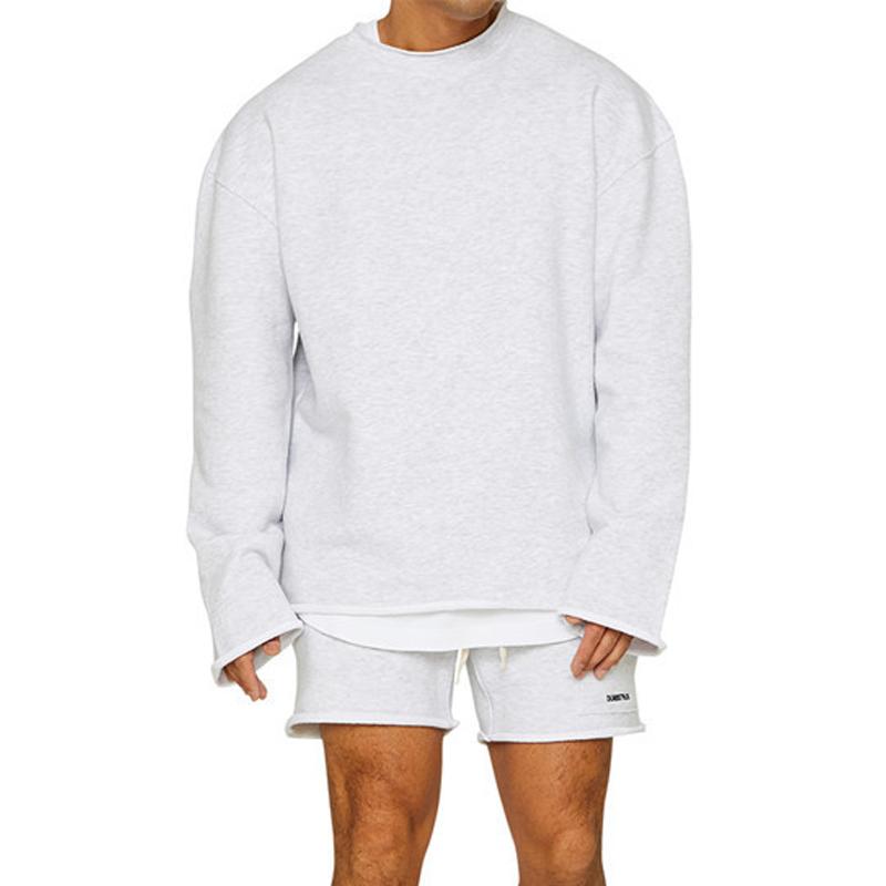 Men's Fashion Solid Color Loose Rolled Sweatshirt Shorts Set 47733694Z