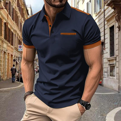 Men's Colorblock Chest Pocket Lapel Short Sleeve Polo Shirt 34702997Y