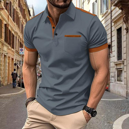 Men's Colorblock Chest Pocket Lapel Short Sleeve Polo Shirt 34702997Y