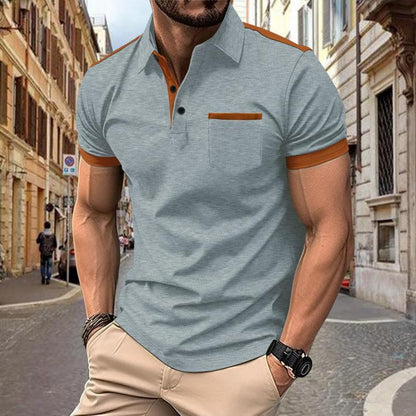 Men's Colorblock Chest Pocket Lapel Short Sleeve Polo Shirt 34702997Y