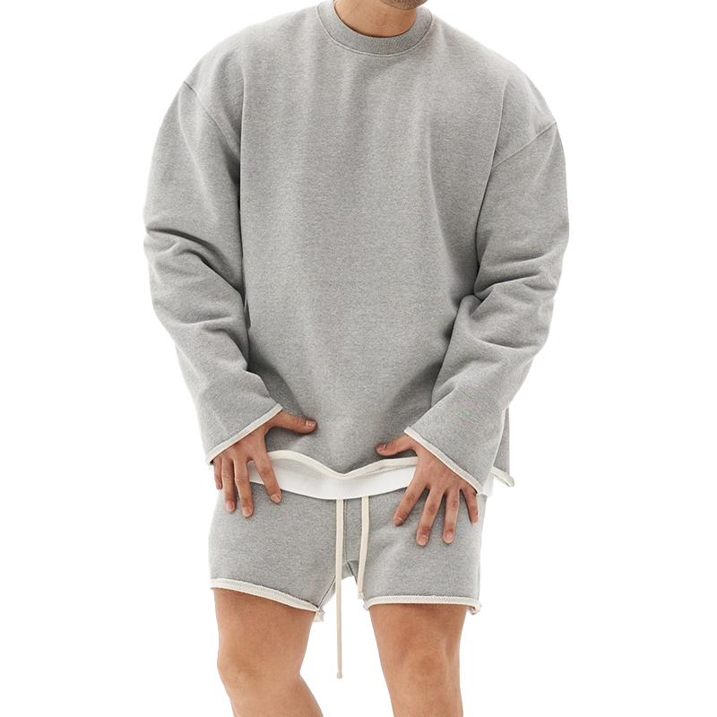 Men's Fashion Solid Color Loose Rolled Sweatshirt Shorts Set 80927036Z