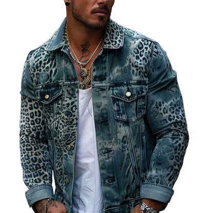 Men's Leopard Ombre Print Denim Trucker Jacket 56830735Y