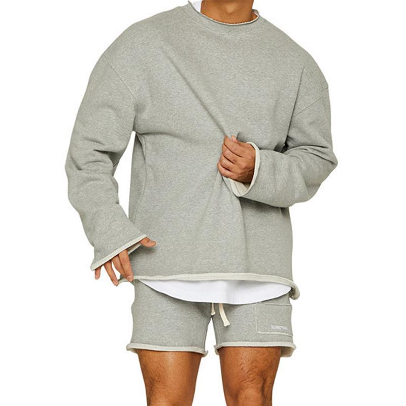 Men's Fashion Solid Color Loose Rolled Sweatshirt Shorts Set 47733694Z