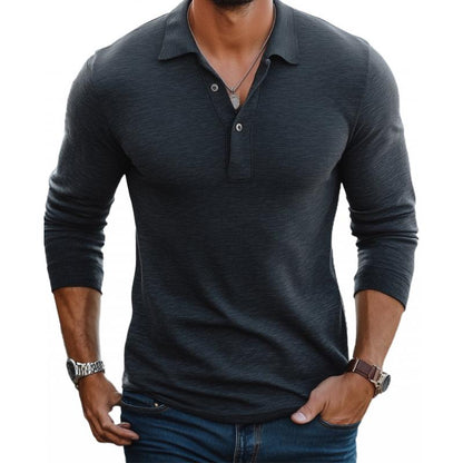 Men's Casual Cotton Blend Lapel Slim Fit Long Sleeve Polo Shirt 88616993M